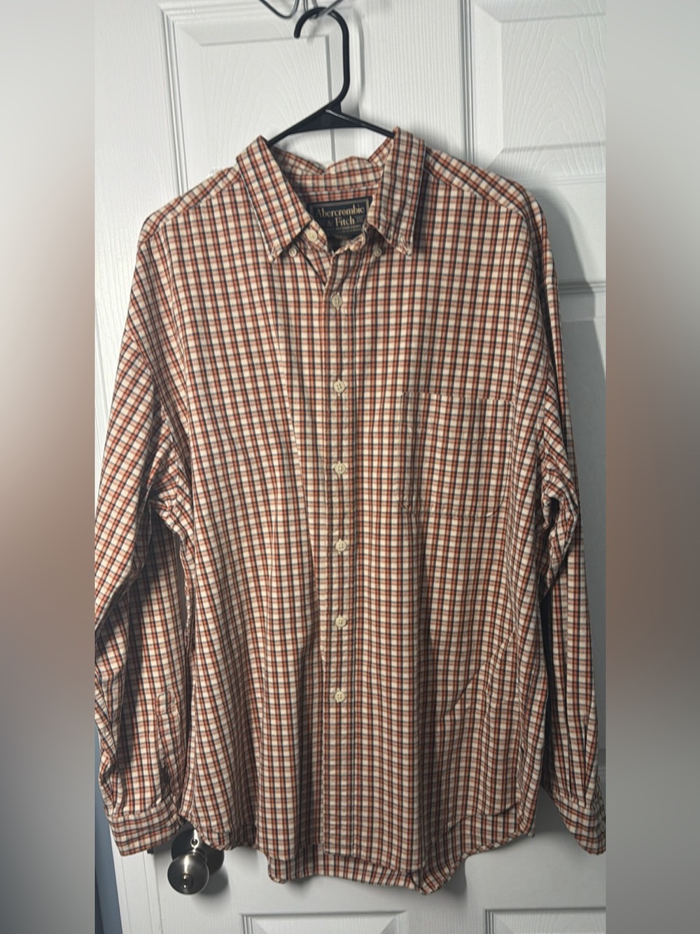 Abercrombie & Fitch Brown and White Plaid Button-Down Shirt